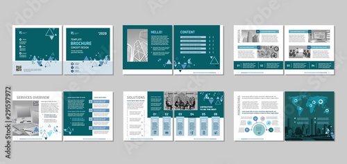 Brochure creative design. Multipurpose template, include cover, back and inside pages. Trendy minimalist flat geometric design. Square format.