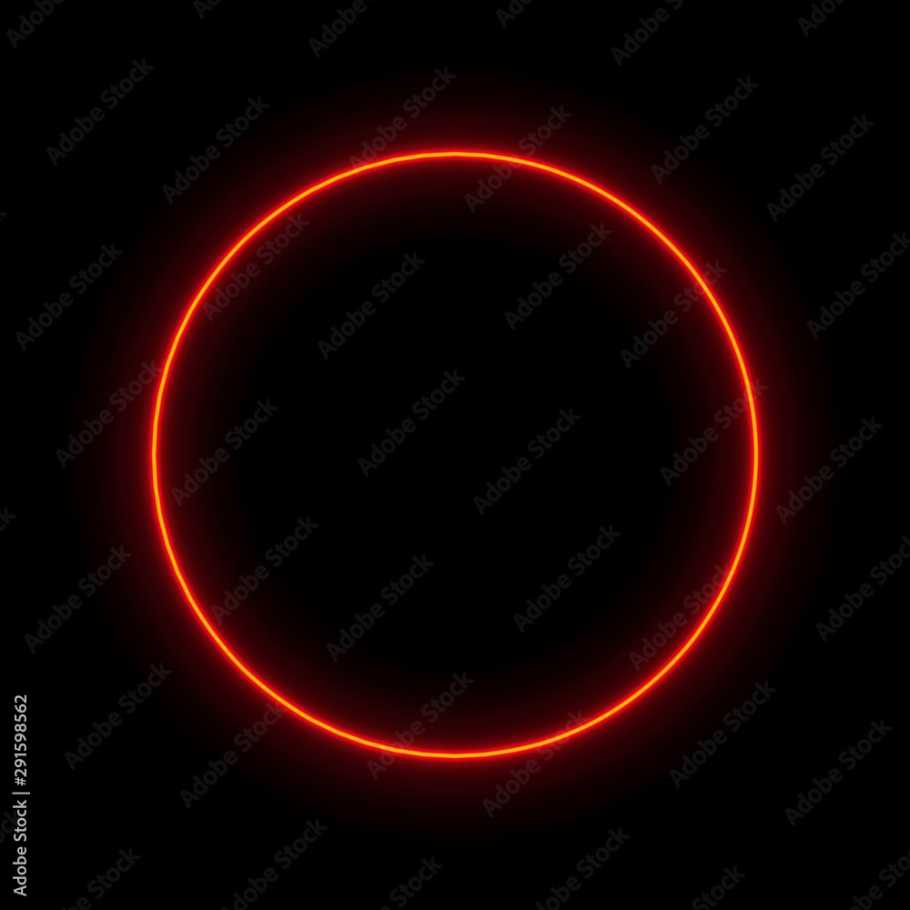 Red neon circle, frame, dark background, vector illustration. Red neon circle, frame, dark background, vector illustration.
