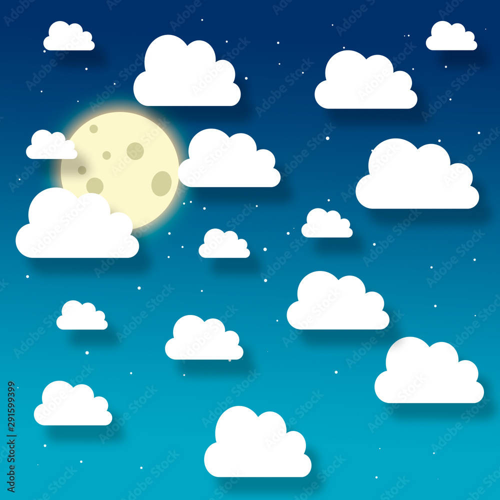 night background with clouds and sun