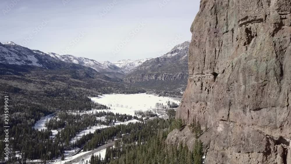 Drone mountain reveal from behind rock cliff near Pagosa Springs, CO Drone mountain reveal from behind rock cliff near Pagosa Springs, CO