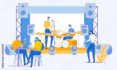 Canvas Print Musicians Perform on Outdoor Stage for Visitors.