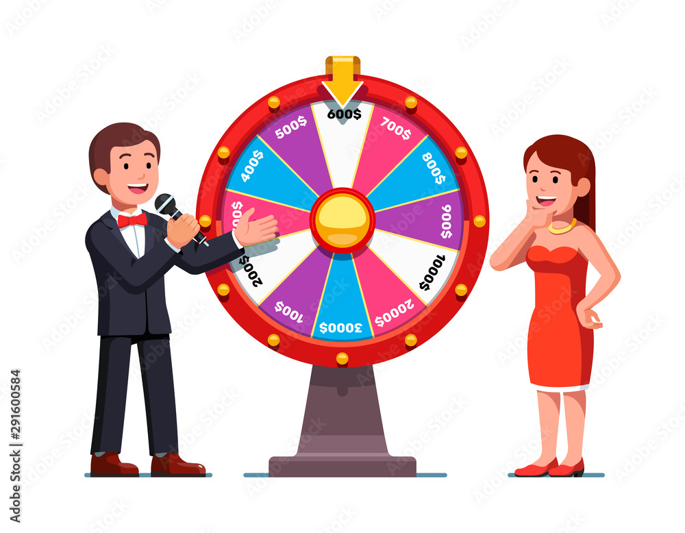 Game show host man showing wheel of fortune