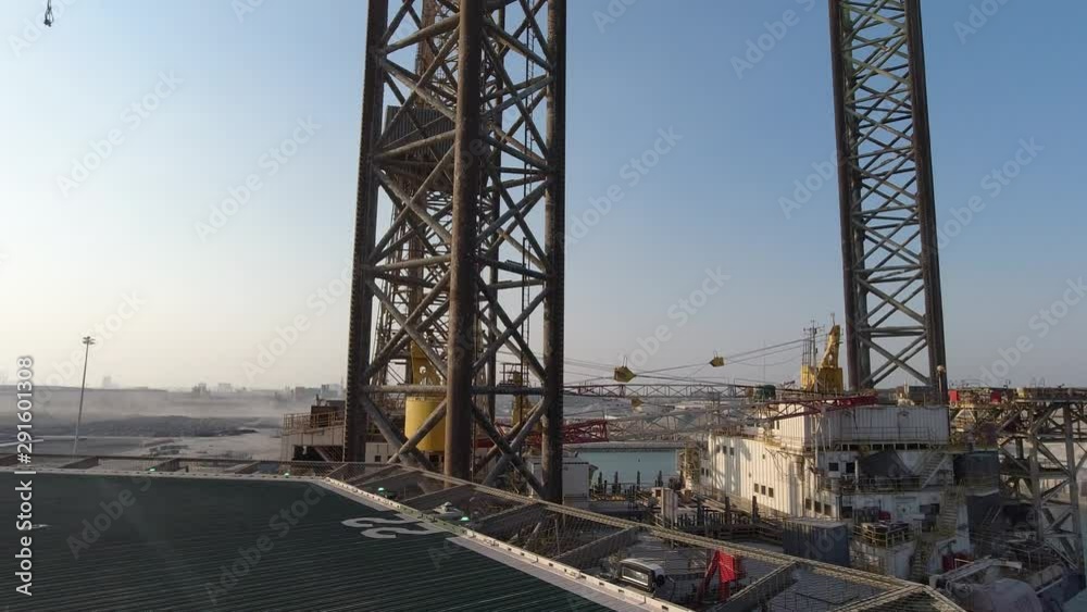 Jack up rig and helideck in the shipyard for repair Jack up rig and helideck in the shipyard for repair