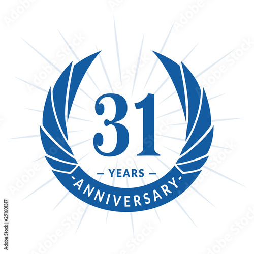 31st years anniversary celebration design. Thirty-one years logotype. Blue vector and illustration.