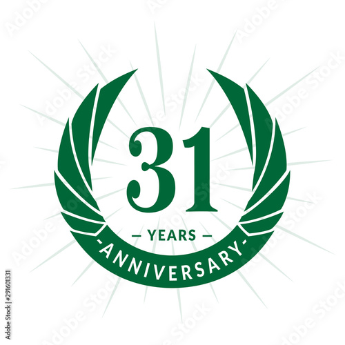 31st years anniversary celebration design. Thirty-one years logotype. Green vector and illustration.