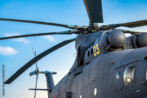 Fotografiet Military heavy helicopter, army air means of transport, air force, aviation and