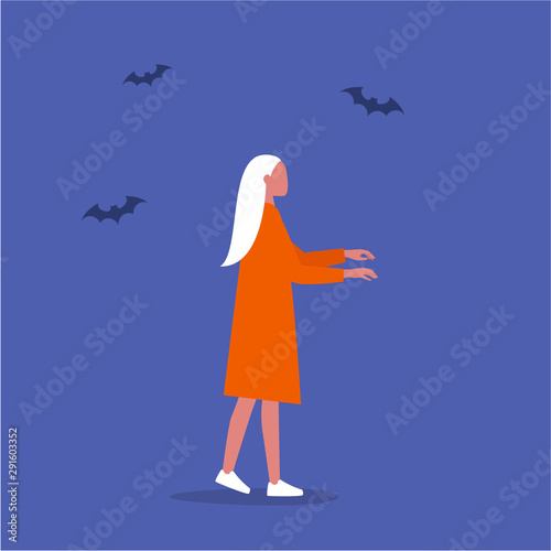 Zombie. Sleepwalking. Hypnotised female character. Conceptual illustration, clip art