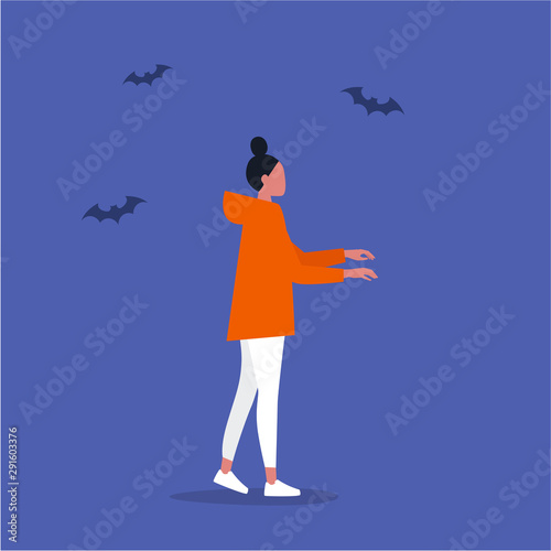 Zombie. Sleepwalking. Hypnotised female character. Conceptual illustration, clip art