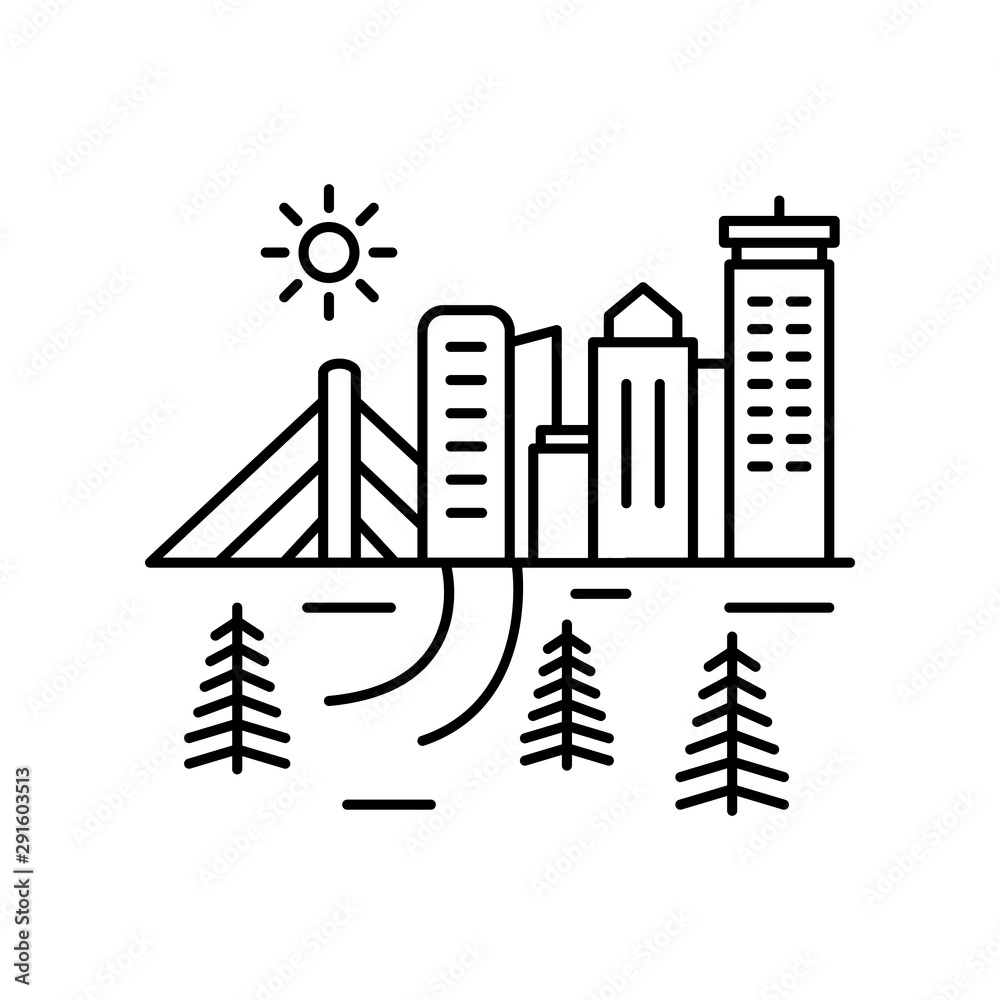 Obraz premium Trees, city, building, way icon. Element of landscape thin line icon