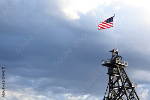 American Flag Flies Atop Butte Montana Headframe  photo