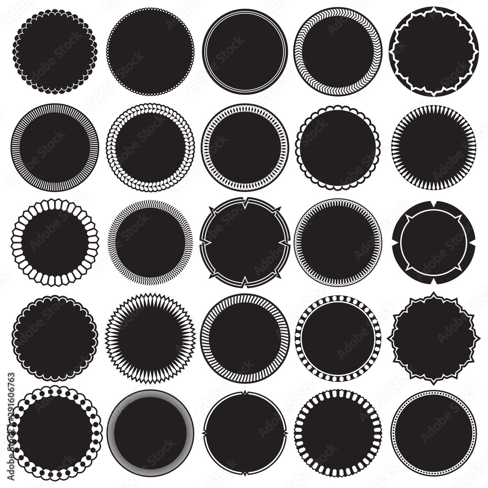 Collection of Round Decorative Ornamental Border Frames. Ideal for vintage label designs. Collection of Round Decorative Ornamental Border Frames. Ideal for vintage label designs.