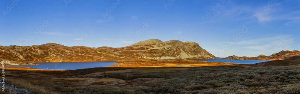 Panorama view from Gaustatoppen, Norway, at autumn.