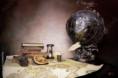 Mappamondo antico con ingranaggi