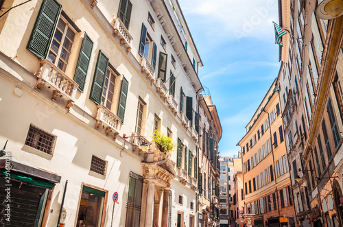 Beautiful cozy streets of Genoa in summer day, Liguria, Italy