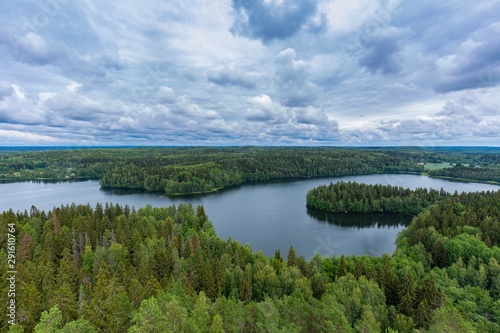  Nature background. Finland. Aulanko. Beautiful autumn landscape. Autumn forest. Aerial view.