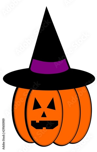 Vector illustration of orange witch grinning pumpkin with a hat for Halloween