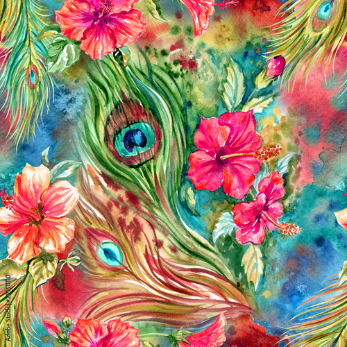 Seamless pattern of peacock...