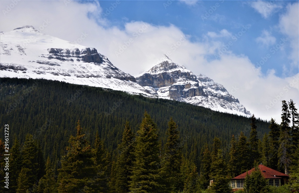 Fototapeta premium Majestic foggy mountains of the Canadian Rockies