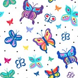 Seamless repeat pattern with flying colorful butterflies and dragonflies. Happy summer pattern for girls' design, apparel, versatile stationery.