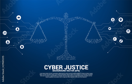 Justice scale with dot and line connection circuit board style. Background Concept of cyber social judgment