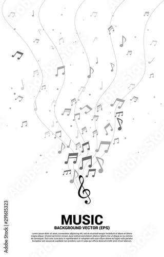 Vector music melody note dancing flow . Concept background for song and concert theme.