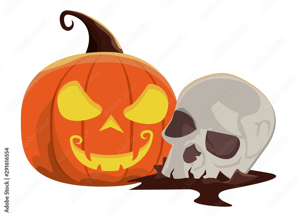 Fototapeta premium halloween pumpkin with skull head