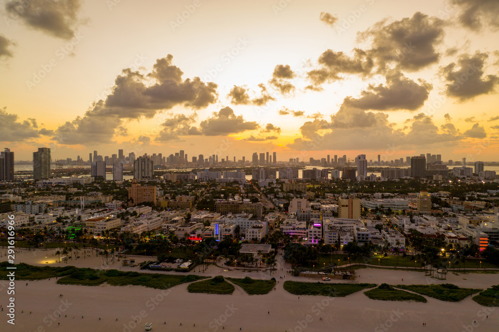 Aerial twilight photo Miami Beach Ocean Drive