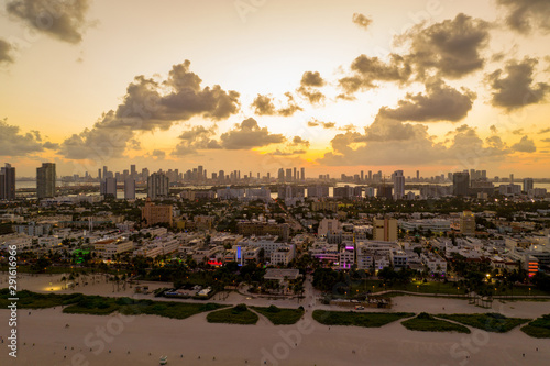 Aerial twilight photo Miami Beach Ocean Drive