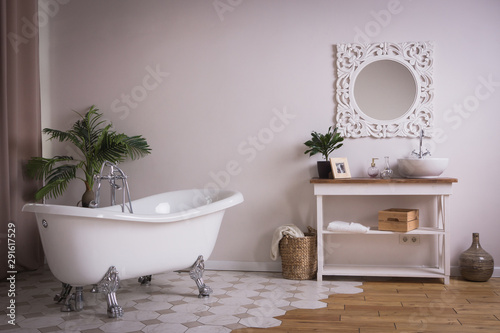 White bathroom interior in a vintage style..