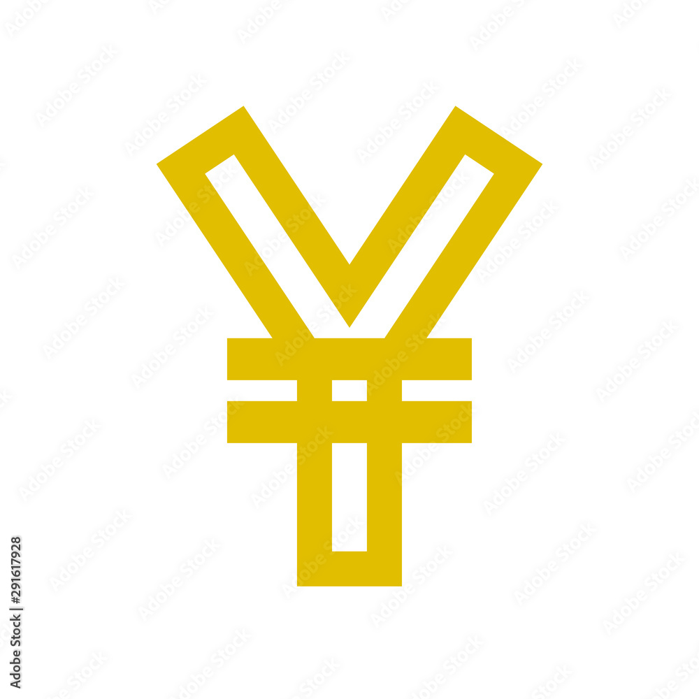 Yuan and Yen currency sign symbol - golden simple outline, isolated - vector Yuan and Yen currency sign symbol - golden simple outline, isolated - vector