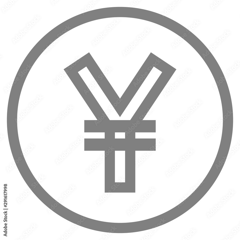 Yuan and Yen currency sign symbol - gray-silver-metal simple outline inside of circle, isolated - vector Yuan and Yen currency sign symbol - gray-silver-metal simple outline inside of circle, isolated - vector