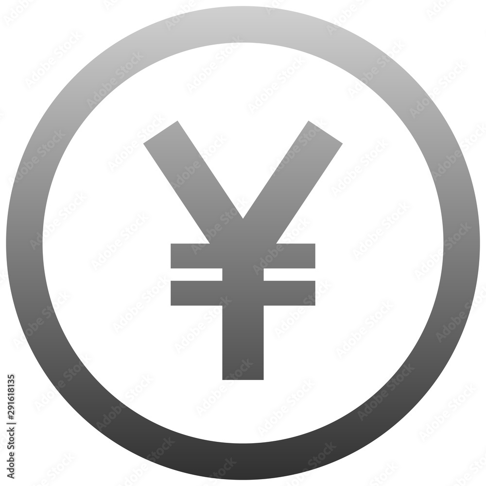 Yuan and Yen currency sign symbol - gray-silver-metal simple gradient inside of circle, isolated - vector Yuan and Yen currency sign symbol - gray-silver-metal simple gradient inside of circle, isolated - vector