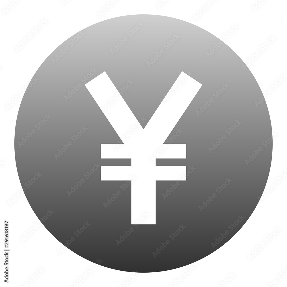 Yuan and Yen currency sign symbol - gray-silver-metal simple gradient inside of circle, isolated - vector Yuan and Yen currency sign symbol - gray-silver-metal simple gradient inside of circle, isolated - vector