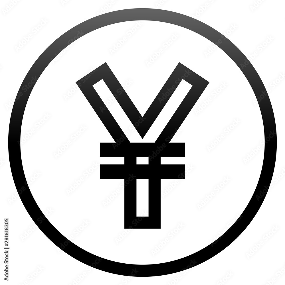 Yuan and Yen currency sign symbol - black simple gradient outline inside of circle, isolated - vector Yuan and Yen currency sign symbol - black simple gradient outline inside of circle, isolated - vector