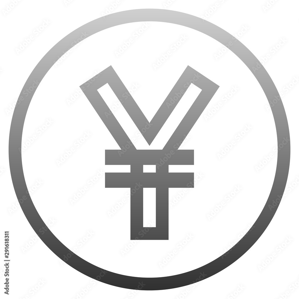 Yuan and Yen currency sign symbol - gray-silver-metal simple gradient outline inside of circle, isolated - vector Yuan and Yen currency sign symbol - gray-silver-metal simple gradient outline inside of circle, isolated - vector