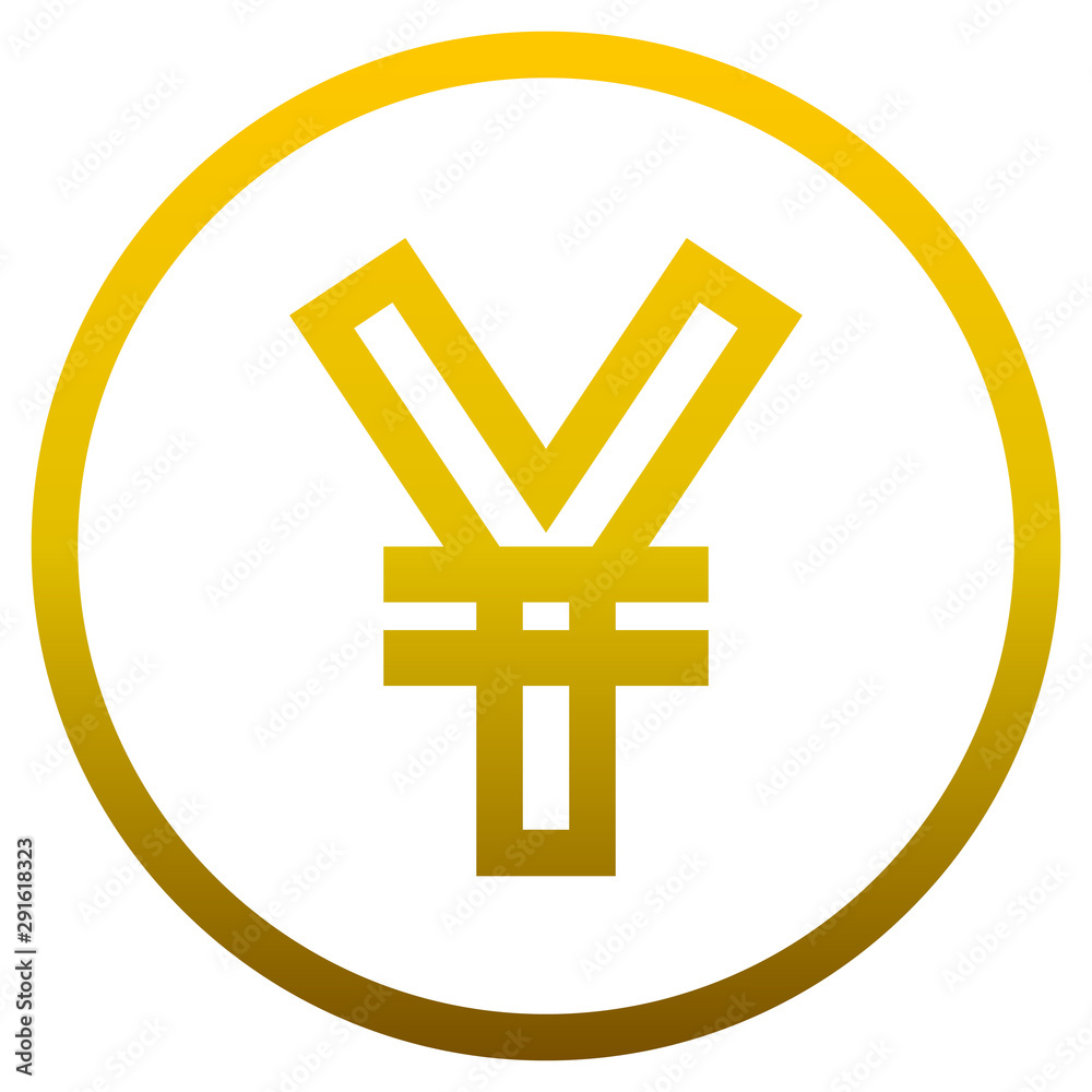 Yuan and Yen currency sign symbol - golden simple gradient outline inside of circle, isolated - vector Yuan and Yen currency sign symbol - golden simple gradient outline inside of circle, isolated - vector