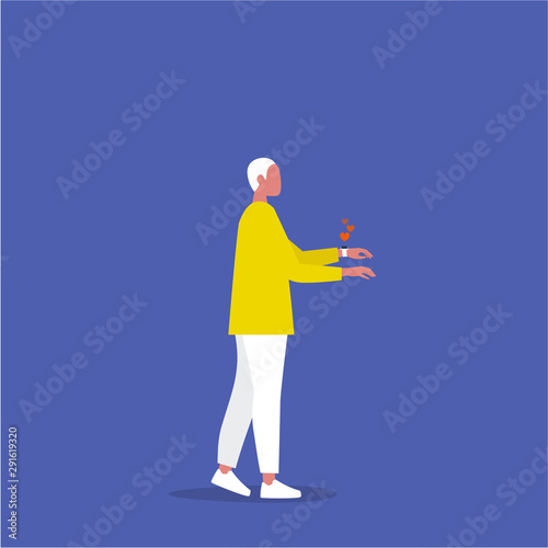 Addicted to social media. Likes. Young male character wearing smart watch. Zombie walk. Conceptual illustration. Millennial lifestyle