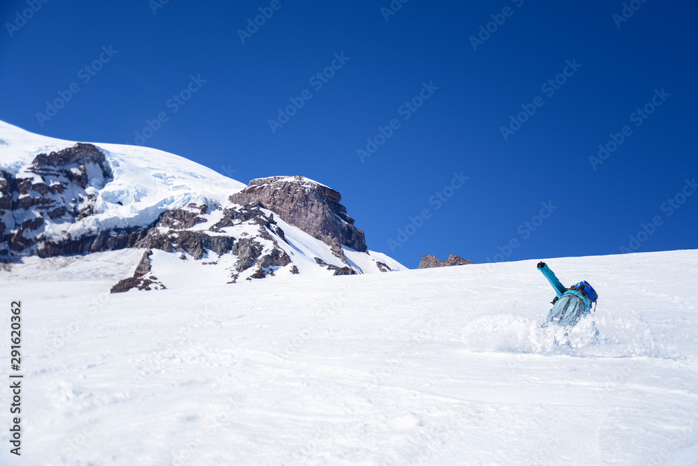 Snowboarder on Mt Rainier 