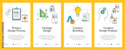 Design process, package design and creative branding icons for internet banner.