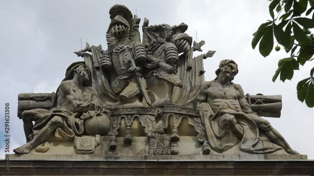 Beautiful stucco, bas-relief on the facade of an old house. Berlin. Germany. 4K.