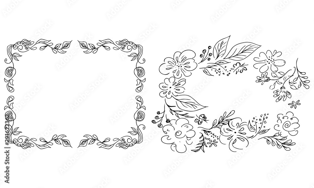 Tropical hand drawn floral frames. Outline set. Jungle foliage illustration. Floral set. Hand drawing. Vector isolated collection. Natural spring wedding card. Summer tropical leaf. Botanical frames Tropical hand drawn floral frames. Outline set. Jungle foliage illustration. Floral set. Hand drawing. Vector isolated collection. Natural spring wedding card. Summer tropical leaf. Botanical frames