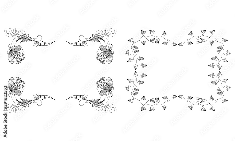 Tropical hand drawn floral frames. Outline set. Jungle foliage illustration. Floral set. Hand drawing. Vector isolated collection. Natural spring wedding card. Summer tropical leaf. Botanical frames Tropical hand drawn floral frames. Outline set. Jungle foliage illustration. Floral set. Hand drawing. Vector isolated collection. Natural spring wedding card. Summer tropical leaf. Botanical frames