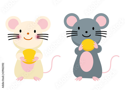 イラスト素材 チーズを持ったオスとメスのネズミのイラスト 年子年 令和 和柄 年賀状用素材 Stock ベクター Adobe Stock