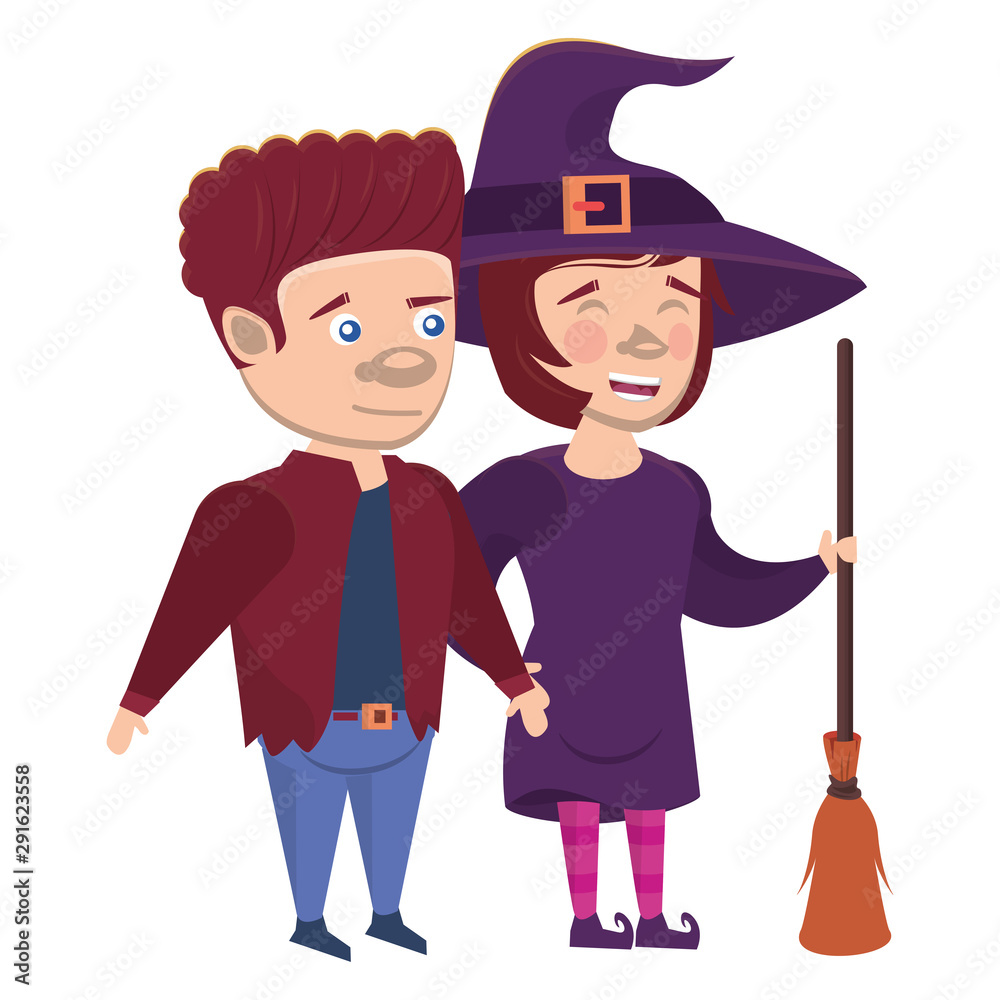 couple with costume of witch and frankenstein characters couple with costume of witch and frankenstein characters