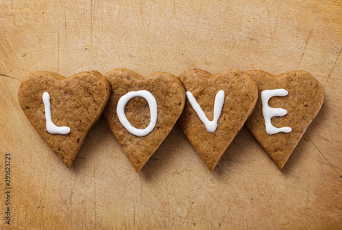 Heart of the cookie and wooden background