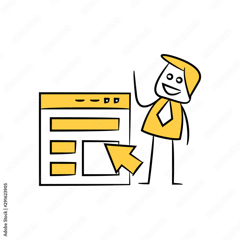 businessman and web yellow stick figure design