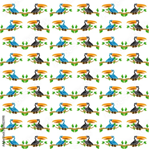 Fototapeta Naklejka Na Ścianę i Meble -  The Amazing of Bird Cute Cartoon Funny Character, Pattern Wallpaper in the White Background