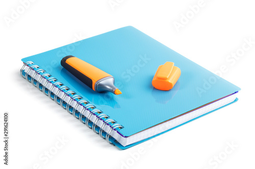notebook and marker isolated on white