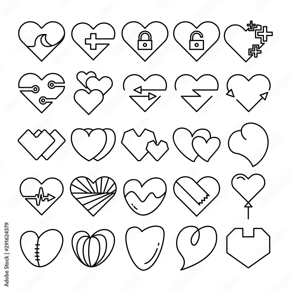 love heart icons line design love heart icons line design