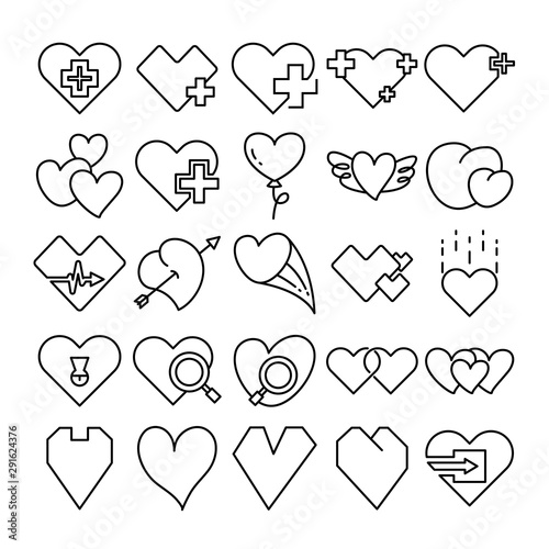 love heart icons line design